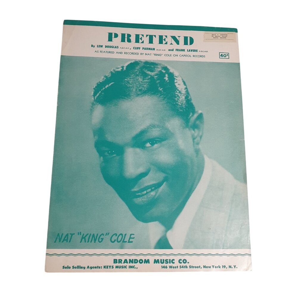 Vintage 1952 Pretend Nat King Cole Sheet Music Brandom Music Co USA